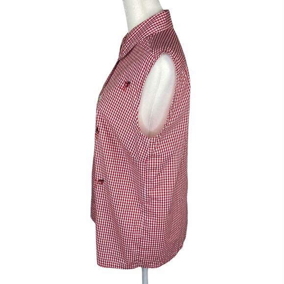 Vintage Southern Lady Gingham Flower & Ladybug Embroidered Sleeveless Blouse - Picture 3 of 12